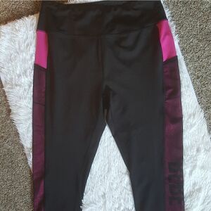 Bebe Sport Leggings Black Pink Mesh Side Wicking Crop‎ Pockets Women’s Size 2X